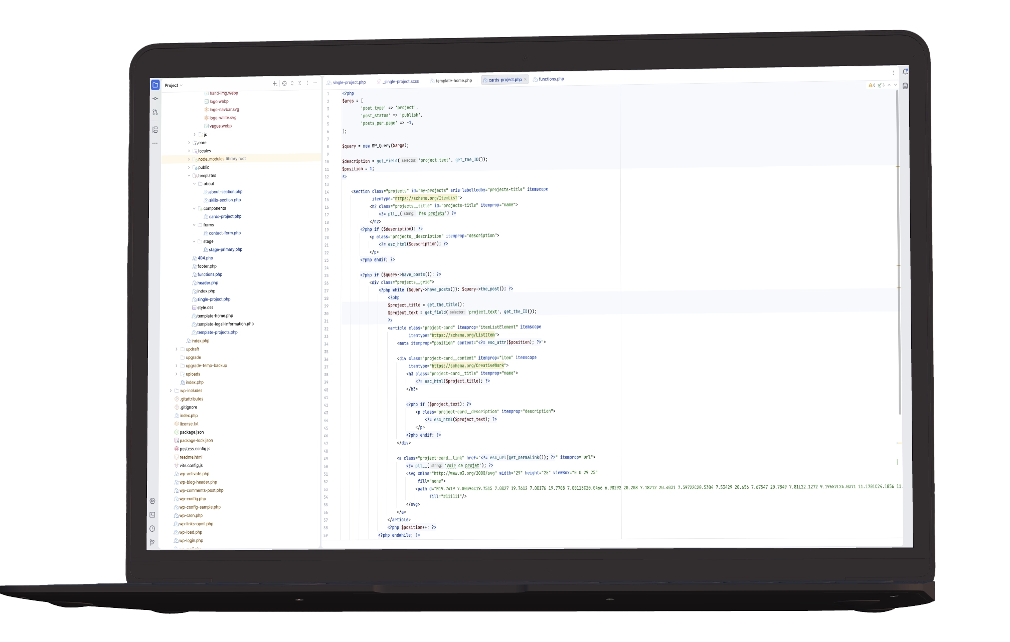 ordinateur et le vue sur le code de ce projet