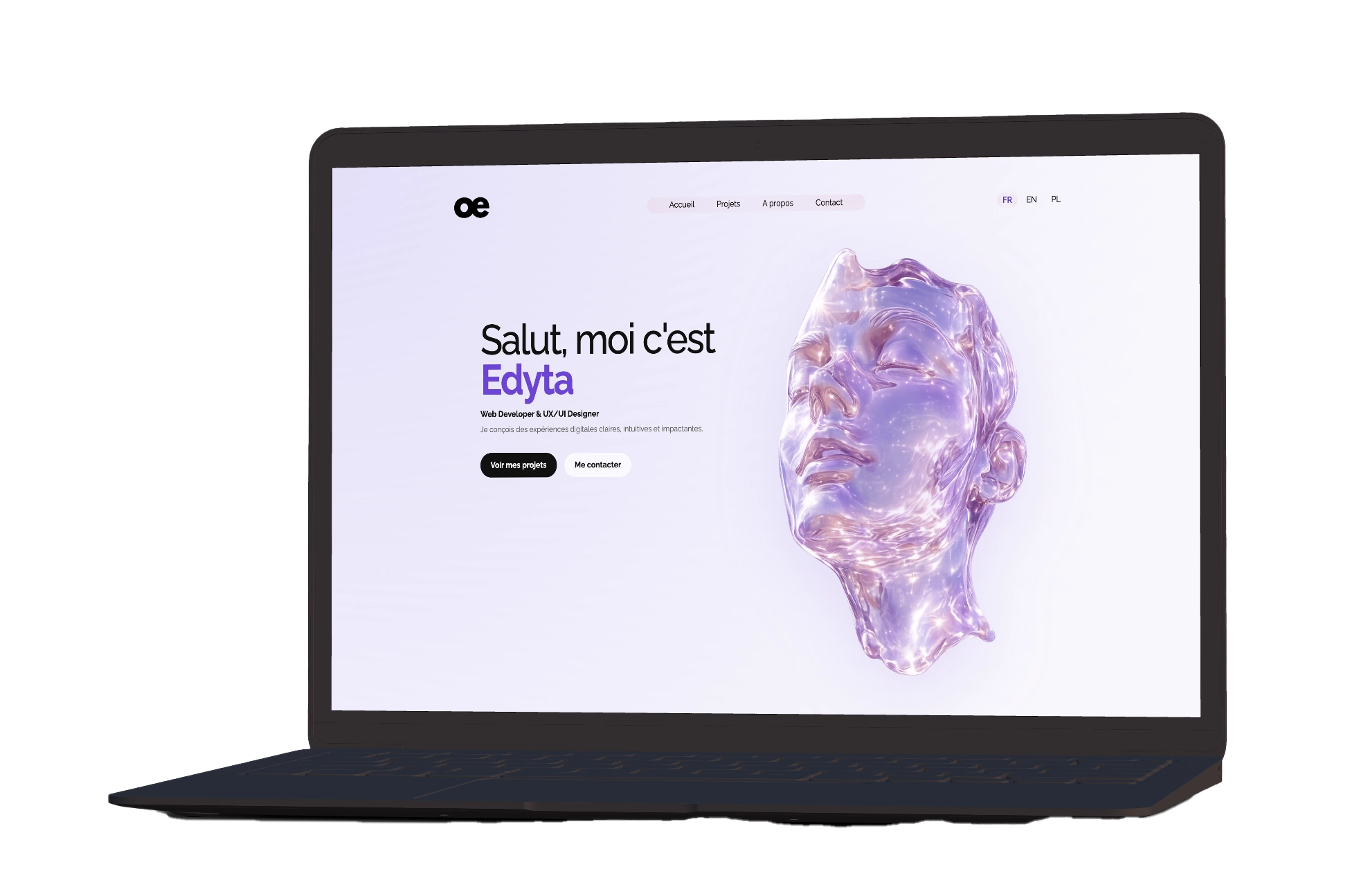 laptop and homepage of the portfolio