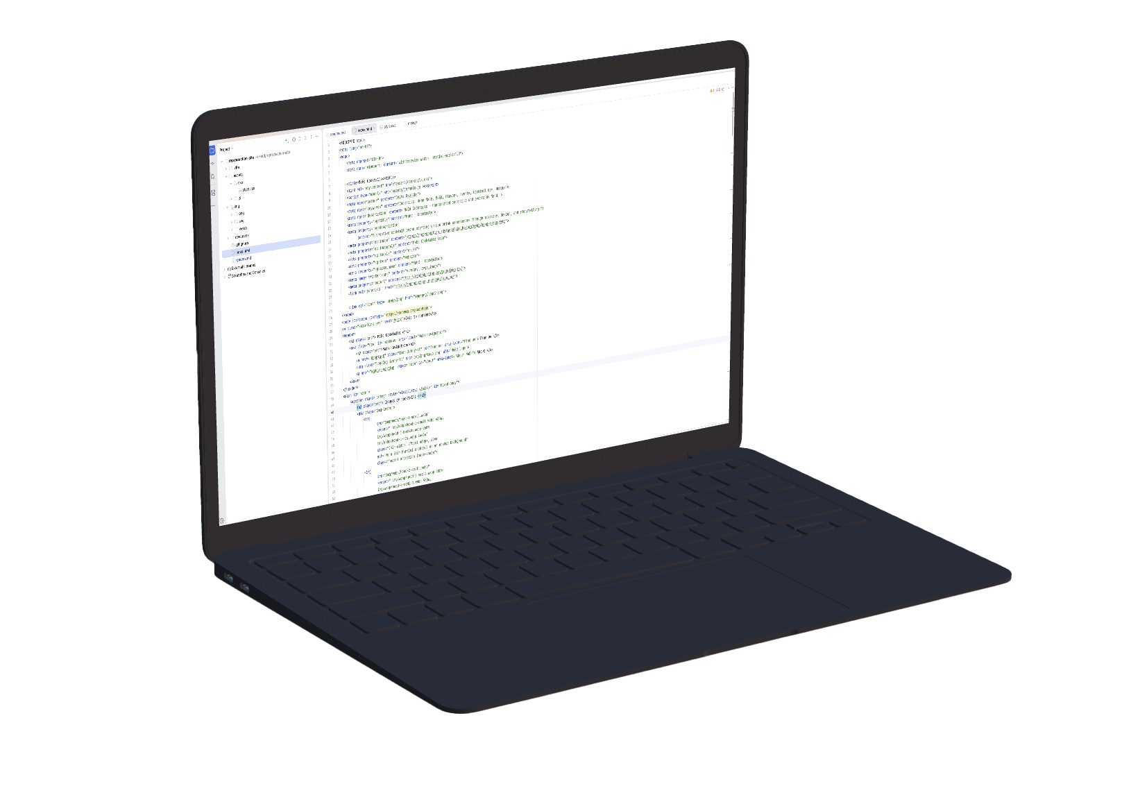 Aperçu du développement du site de reproduction dans un éditeur de code affiché sur un ordinateur portable